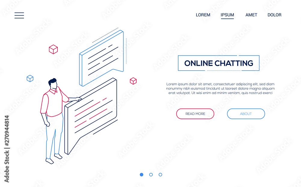 Online chatting - line design style isometric web banner