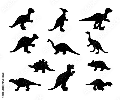 Set of black silhouette of dinosaurs. vector
