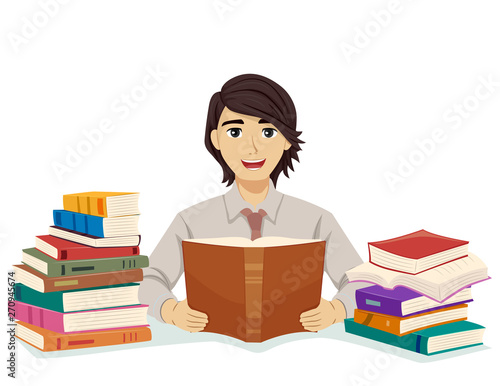 Teen Guy Law Student Read Books Illustration