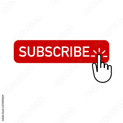 red button subscribe with hand clicking on