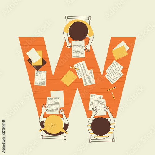 Kids Alphabet School Writing Illustration