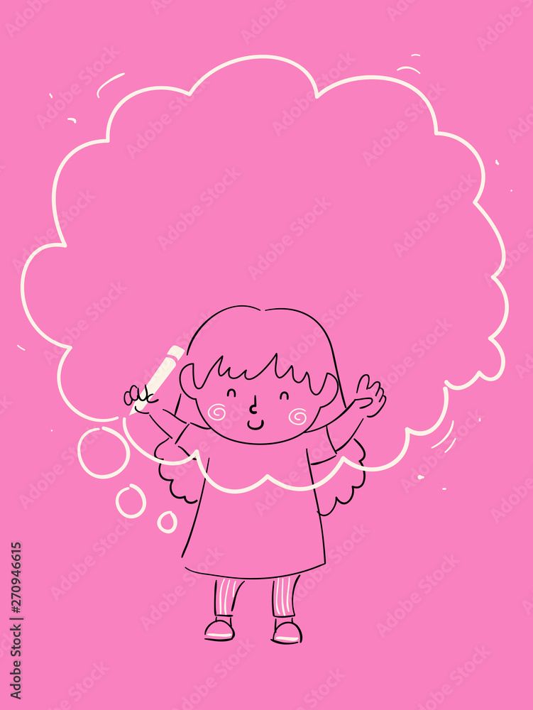 Kid Girl Draw Thoughts Illustration