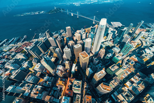 Downtown San Francisco aerial view of skyscrapers