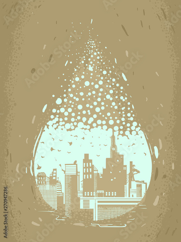 Droplet Water Crisis City Illustration