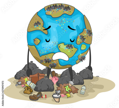 Earth Mascot Garbage Illust...