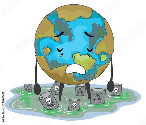 Earth Mascot Toxic Waste Illustration