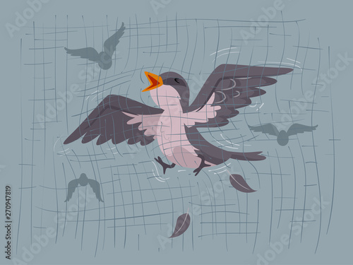 Bird Flying Net Collision Illustration
