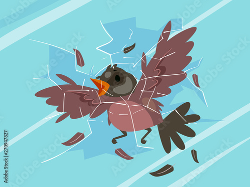 Bird Glass Collision Illustration