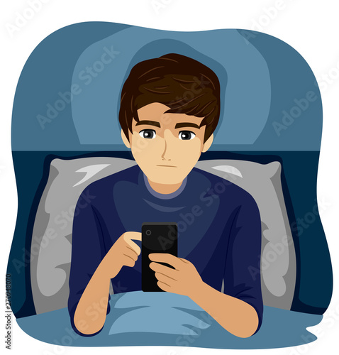 Teen Boy Late Night Use Device Illustration