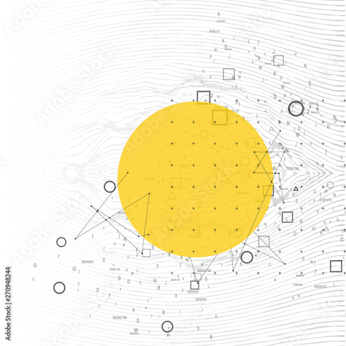 Trendy modern science or technology 3d background with dynamic particles. Cyberspace grid. Futuristic connection structure with yellow banner for chemistry and science concepts. Vector illustration