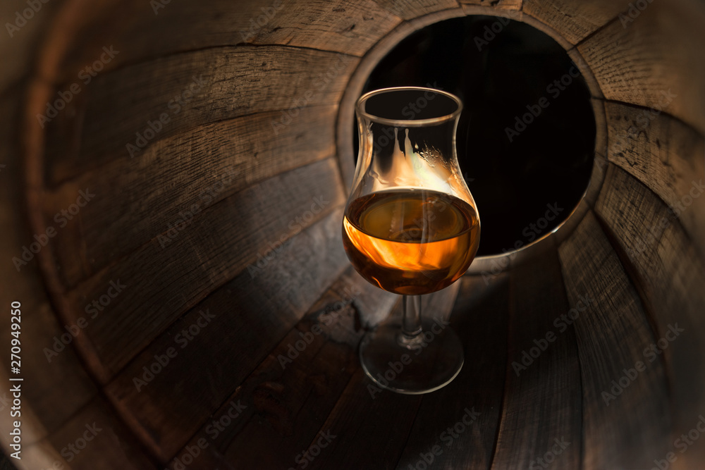 Whiskey, aged in an oak barrel