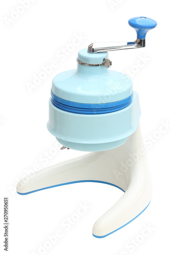 Upper front side of manual ice shaver on white background. photo