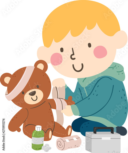 Kid Boy Toy Bear Bandage Illustration