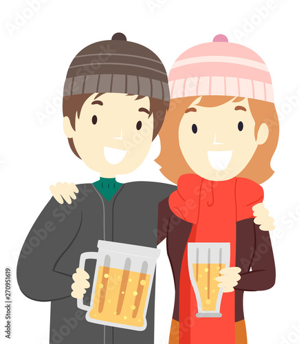 Couple Christmas Beer Illus...