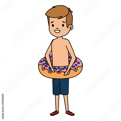 cute little boy with swimsuit and donut float