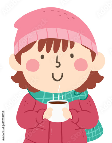 Kid Girl Hot Chocolate Illustration