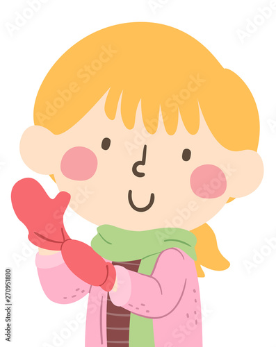 Kid Girl Wear Mittens Illustration