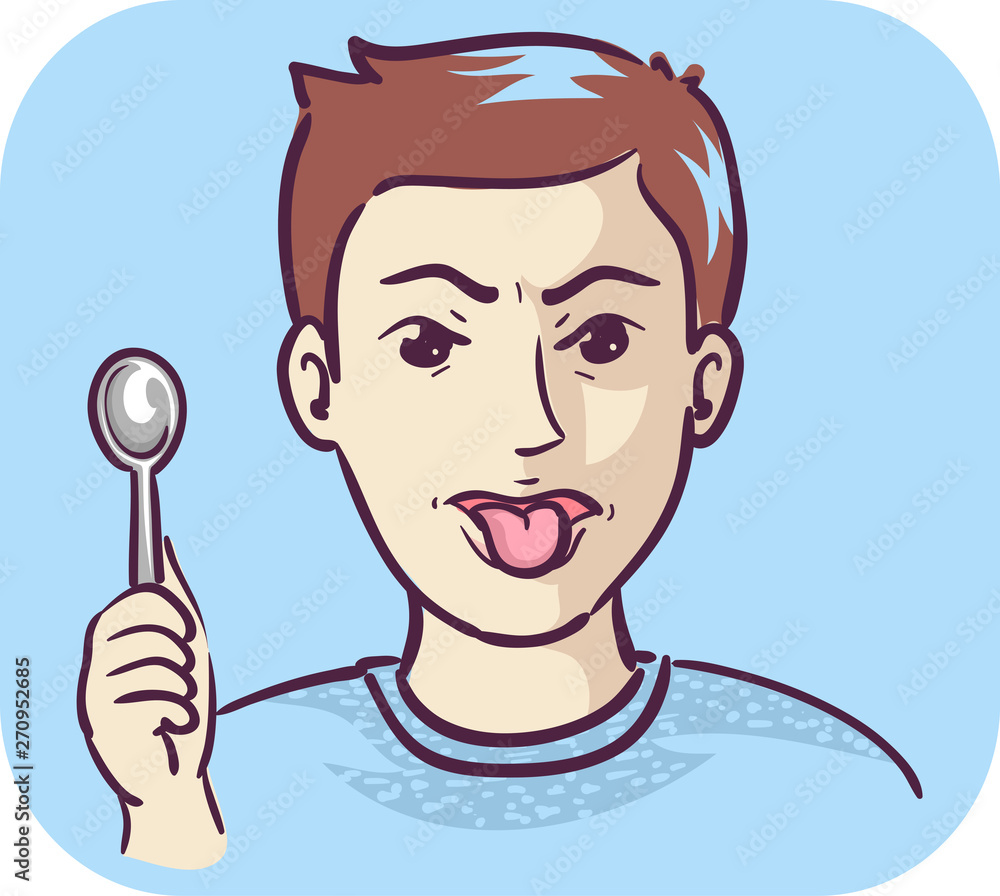 Man Spoon Metallic Taste Illustration