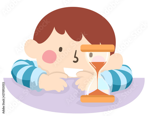 Kid Boy Hour Glass Waiting Patience Illustration