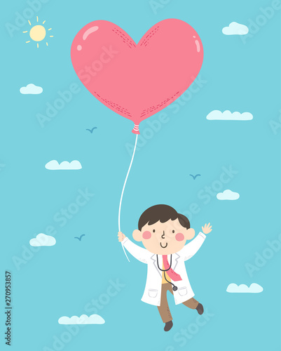 Kid Boy Doctor Heart Balloon Illustration