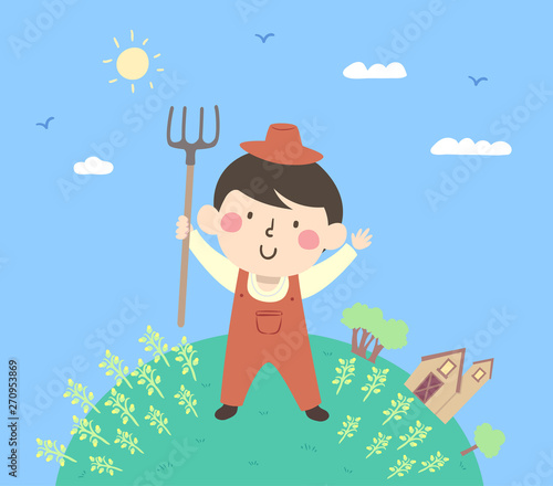 Kid Boy Farmer Farm Illustr...