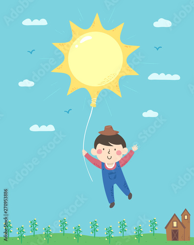 Kid Boy Farmer Sun Balloon ...