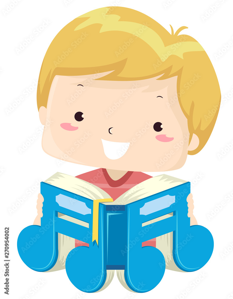 Kid Boy Music Note Book Read Illustration Kid Boy Music Note Book Read Illustration