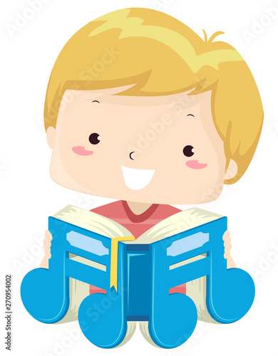 Kid Boy Music Note Book Read Illustration