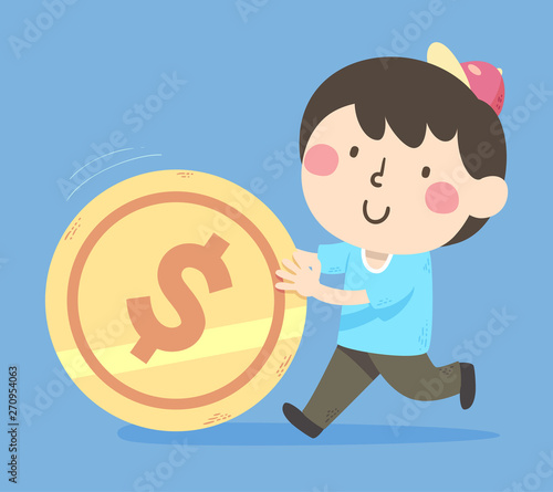 Kid Boy Push Coin Illustration