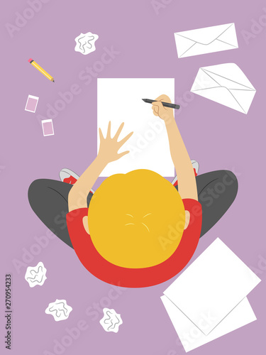 Kid Boy Write Letter Illust...
