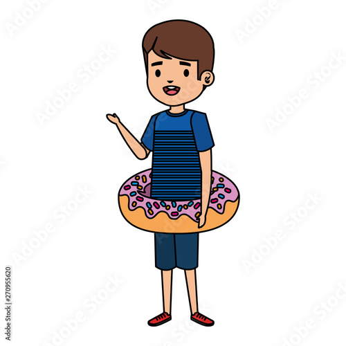 cute little boy with shirt and donut float