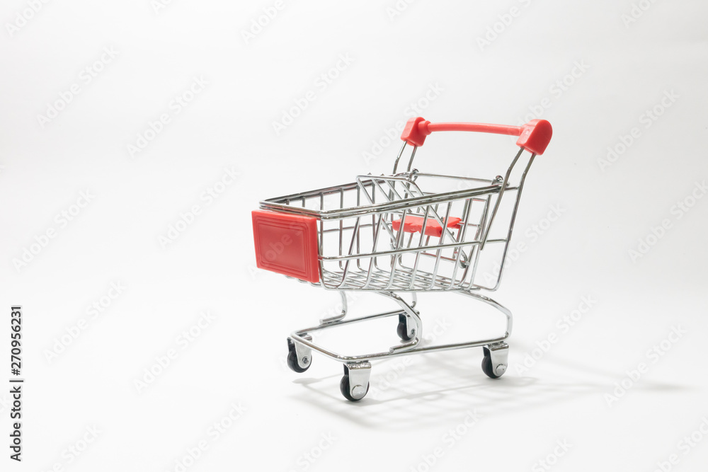 Red shopping cart isolated on white background