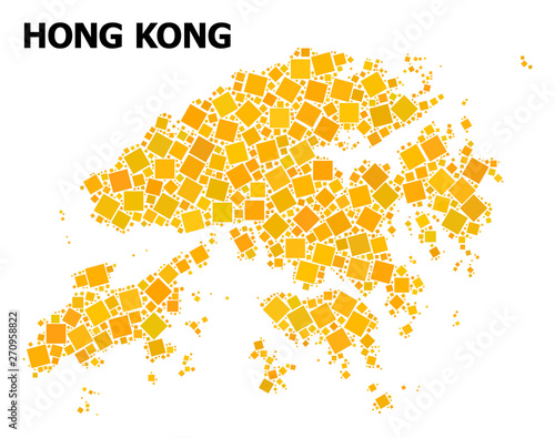Gold Rotated Square Mosaic Map of Hong Kong