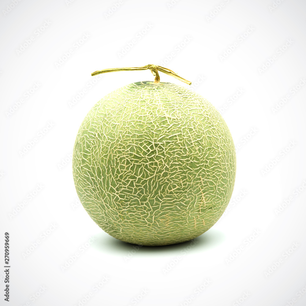 Cantaloupe Melon, with green flesh on the White Blackground. Cantaloupe Melon, with green flesh on the White Blackground.