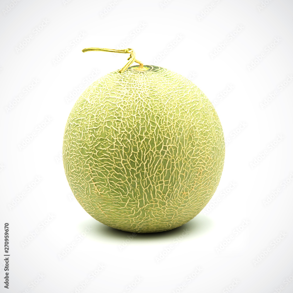 Cantaloupe Melon, with green flesh on the White Blackground. Cantaloupe Melon, with green flesh on the White Blackground.