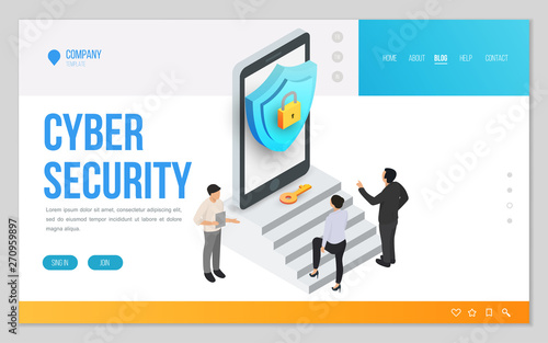 Minimal modern concept of data protection or digital online security. Design web site, landing page or presentation template. Isometric vector illustration.
