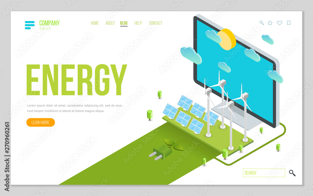 Minimal modern concept of alternative ecology energy source. Design web site, landing page or presentation template. Isometric vector illustration. Minimal modern concept of alternative ecology energy source. Design web site, landing page or presentation template. Isometric vector illustration.
