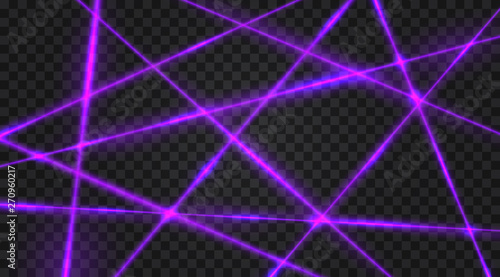 Realistic laser beams on transparent background. Vector illustration.