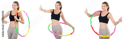 Young woman with hula hoop isolated on white  © Elnur