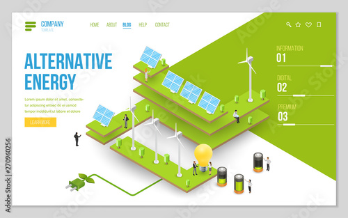 Minimal modern concept of alternative ecology energy source. Design web site, landing page or presentation template. Isometric vector illustration.