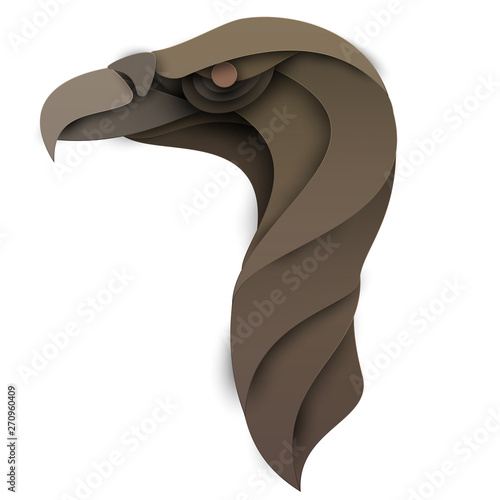 Griffon vulture head. Cartoon wild bird in trendy paper cut craft graphic style. Modern design for advertising, branding greeting card, cover, poster, banner. Vector illustration.