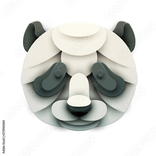 Panda head. Cartoon wild animal in trendy paper cut craft graphic style. Modern design for advertising, branding greeting card, cover, poster, banner. Vector illustration.