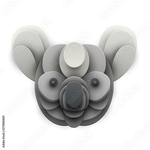 Koala head. Cartoon wild animal in trendy paper cut craft graphic style. Modern design for advertising, branding greeting card, cover, poster, banner. Vector illustration.