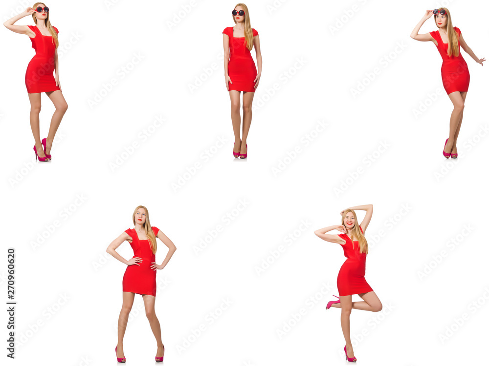Beautiful woman in red dress isolated on white Beautiful woman in red dress isolated on white