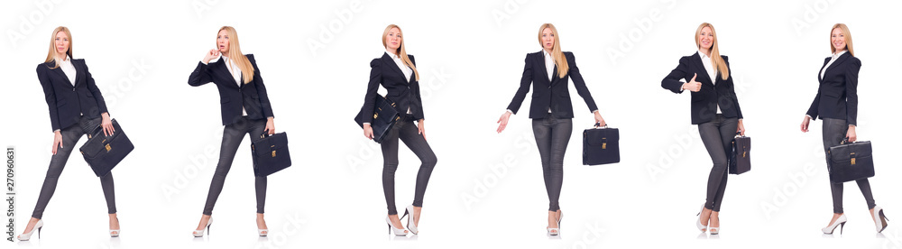 Beautiful woman with briefcase isolated on white Beautiful woman with briefcase isolated on white