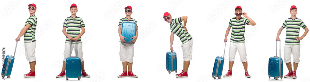Young man with suitcase isolated on white Young man with suitcase isolated on white
