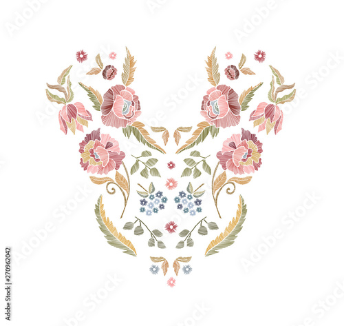 ..Floral pattern , neck line designs. Vector illustration hand drawn. Fantasy flowers embroidery pattern.