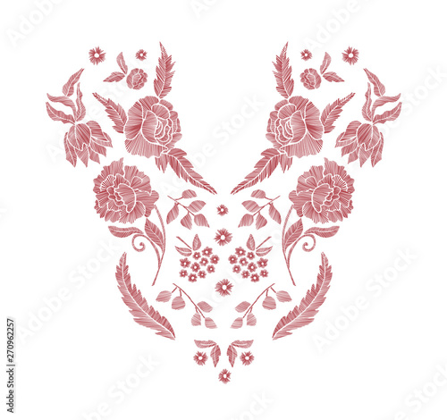 Floral pattern , neck line designs. Vector illustration hand drawn. Fantasy flowers and leaves embroidery pattern.