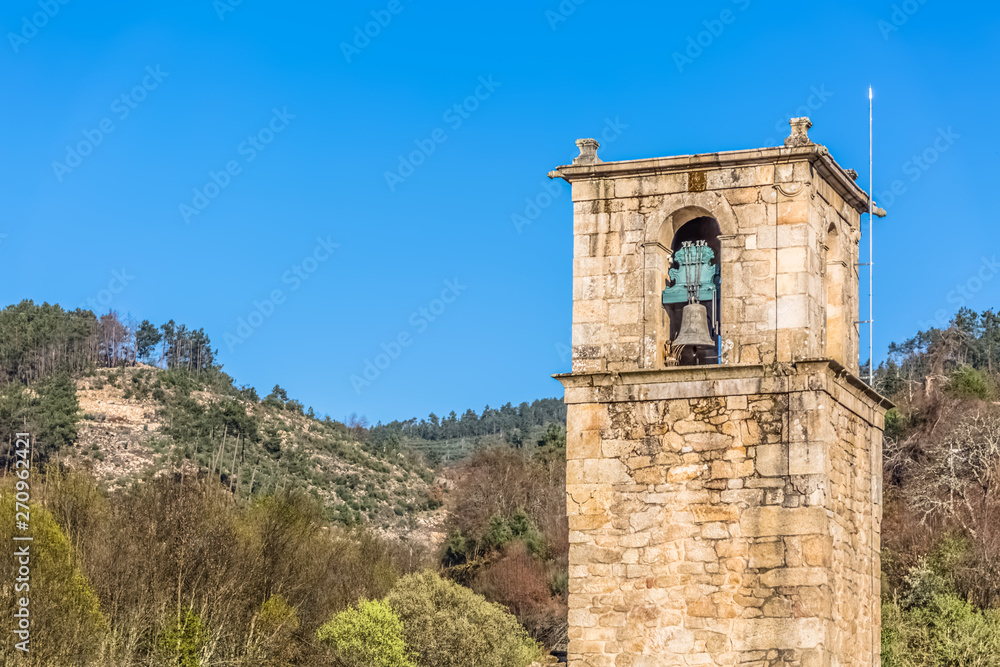View of historic building in ruins, convent of St. John of Tarouca, detail of tower bell of the convent of cister