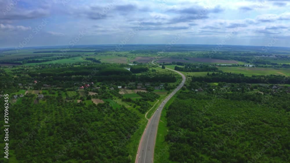 Aerial View Of Cars On Highway At Nature Aerial View Of Cars On Highway At Nature